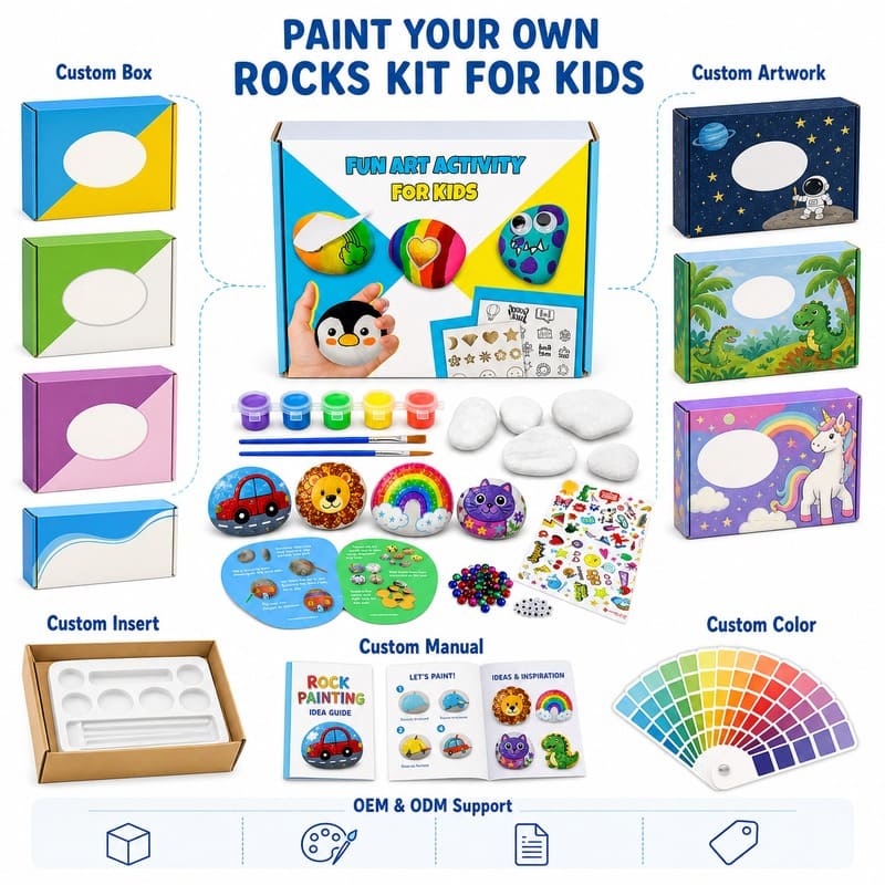 Paint your own rocks kit for kids – wholesale oem/odm kids craft set front side back view