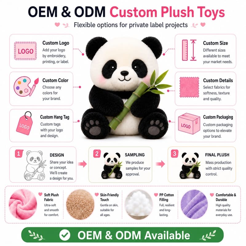 Panda plush toy design detail