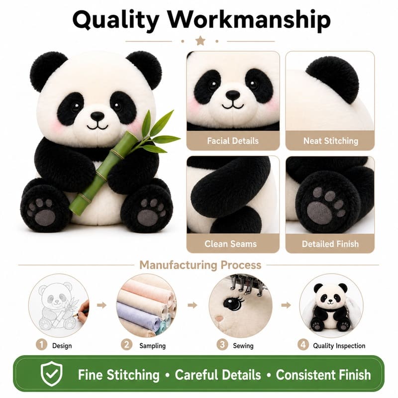 Panda plush toy embroidered detail