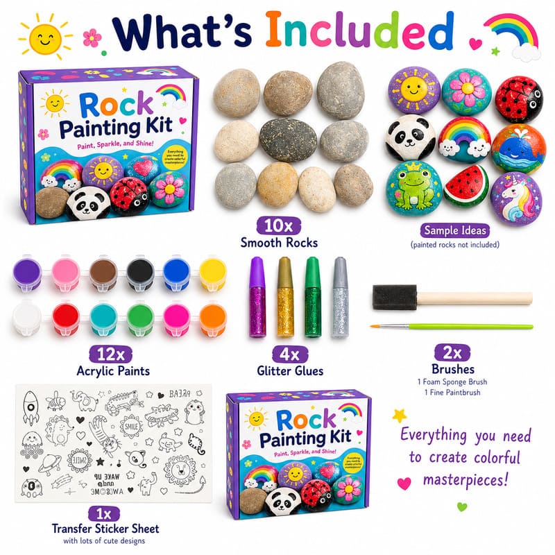 Panda rock painting kit for kids – wholesale oem/odm kids craft set front side back view