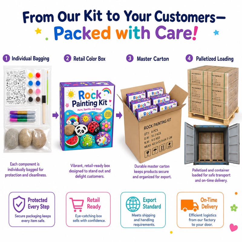 Panda rock painting kit for kids – wholesale oem/odm kids craft set design detail