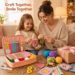 Peach crochet starter kit with storage case stitching detail