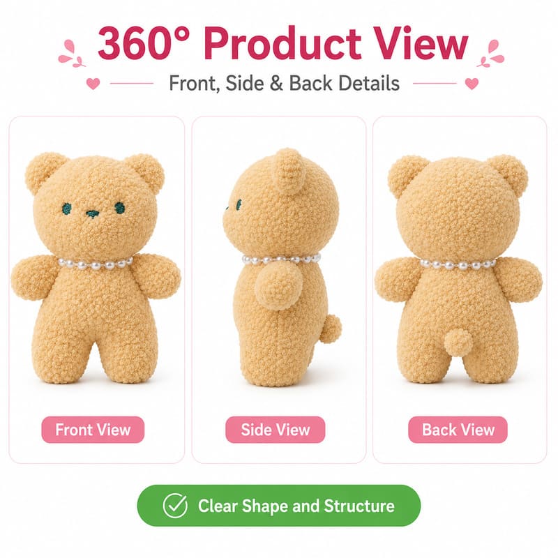 Pearl necklace teddy bear plush toy for custom retail and oem plush collections front side back view