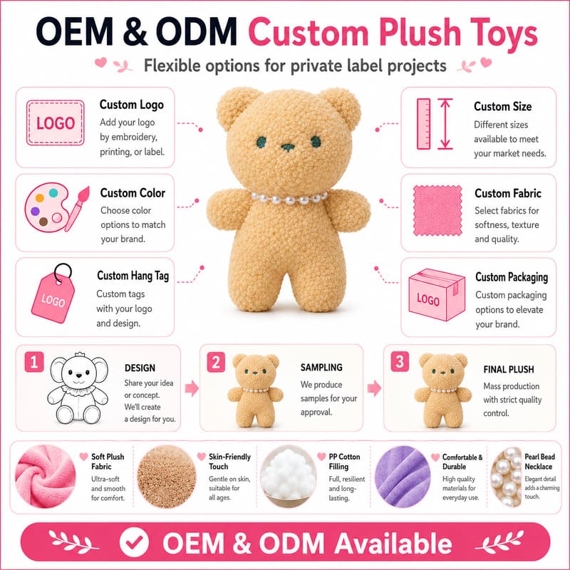 Pearl necklace teddy bear plush toy for custom retail and oem plush collections embroidered detail