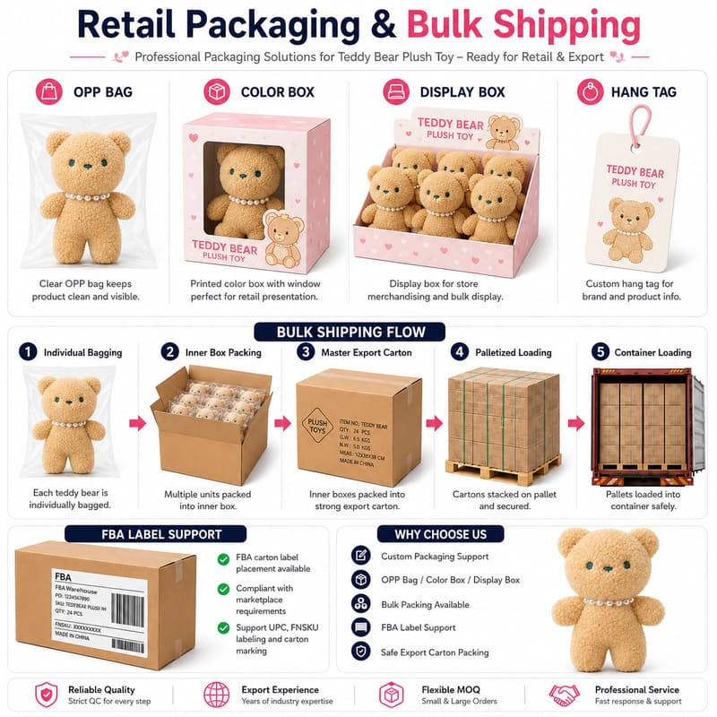 Pearl necklace teddy bear plush toy for custom retail and oem plush collections design detail