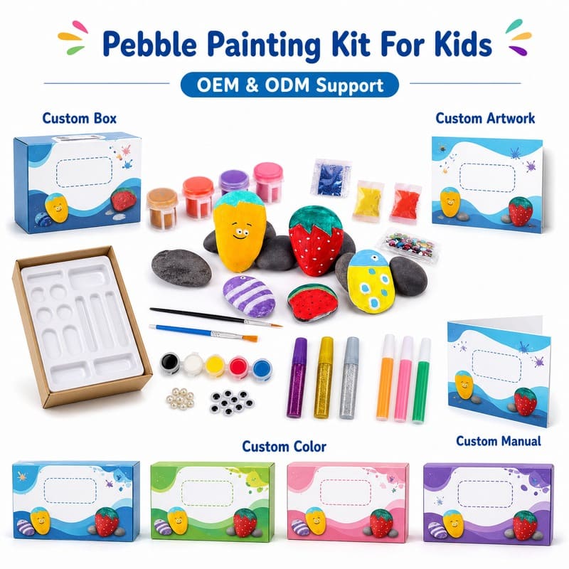 Pebble painting kit for kids – wholesale oem/odm kids craft set front side back view