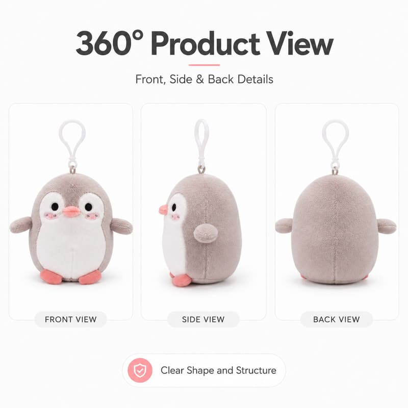 Penguin plush keychain front side back view