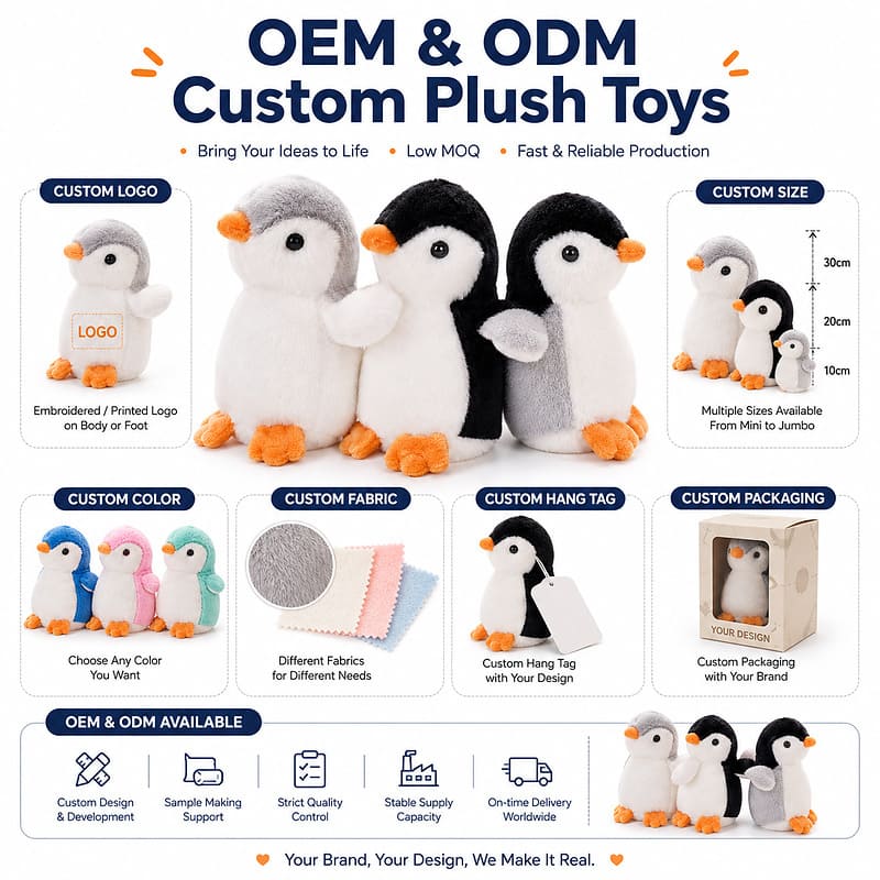 Penguin plush toy design detail