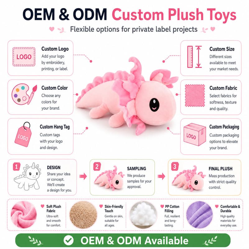 Pink axolotl plush toy design detail