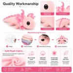 Pink axolotl plush toy embroidered detail