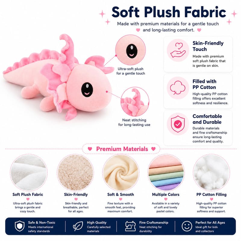 Pink axolotl plush toy size reference