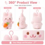 White bunny carrot plush keychain front side back view