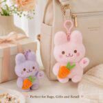 White bunny carrot plush keychain stitching detail
