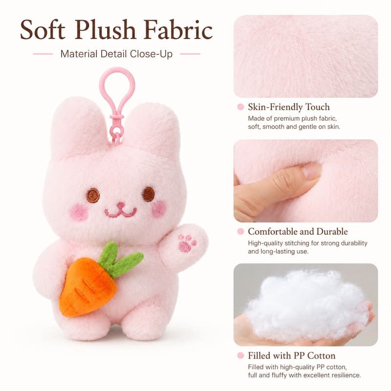 White bunny carrot plush keychain size reference