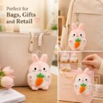 Pink bunny carrot plush keychain stitching detail
