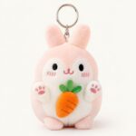 Pink bunny carrot plush keychain front view