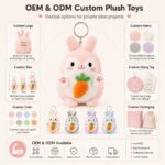 Pink bunny carrot plush keychain embroidered detail