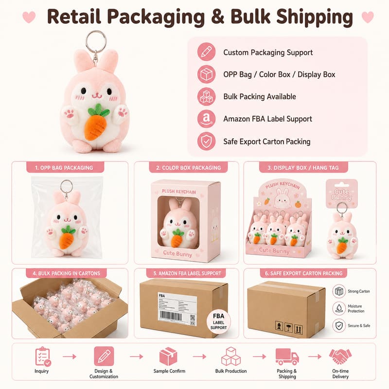 Pink bunny carrot plush keychain design detail