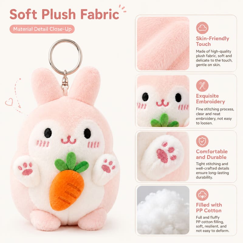 Pink bunny carrot plush keychain size reference