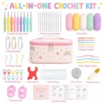Pink crochet starter kit with storage case front side back view