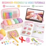 Pink crochet starter kit with storage case size reference