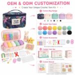 Pink crochet starter kit with storage case embroidered detail