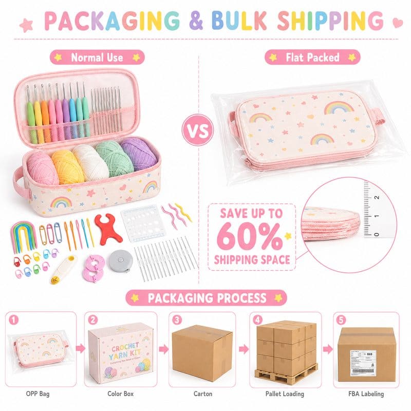 Pink crochet starter kit with storage case design detail