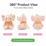 Pink elephant plush toy front side back view