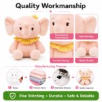 Pink elephant plush toy embroidered detail