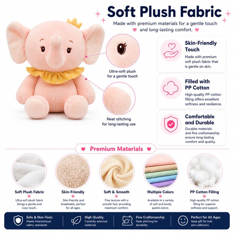 Pink elephant plush toy size reference