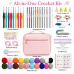 Pink quilted crochet kit for beginners front side back view