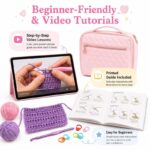 Pink quilted crochet kit for beginners size reference