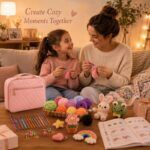 Pink quilted crochet kit for beginners stitching detail