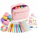 Pink quilted crochet kit for beginners front view