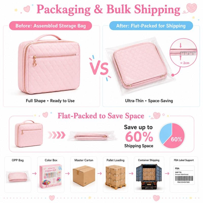 Pink quilted crochet kit for beginners design detail