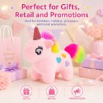 Pink rainbow unicorn plush toy for custom retail and oem plush collections stitching detail