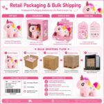 Pink rainbow unicorn plush toy for custom retail and oem plush collections wing detail
