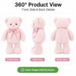 Pink teddy bear plush toy front side back view
