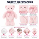 Pink teddy bear plush toy embroidered detail