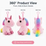 Pink unicorn plush bag charm front side back view