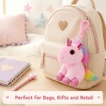 Pink unicorn plush bag charm stitching detail