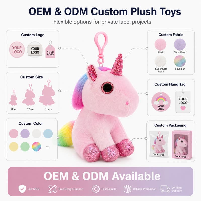 Pink unicorn plush bag charm embroidered detail