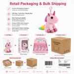 Pink unicorn plush bag charm wing detail