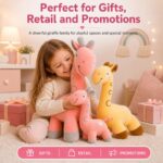 Pink yellow giraffe plush toy set stitching detail