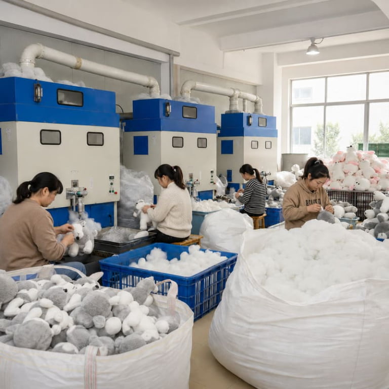 Filling process for Custom Blue Whale Plush Toy