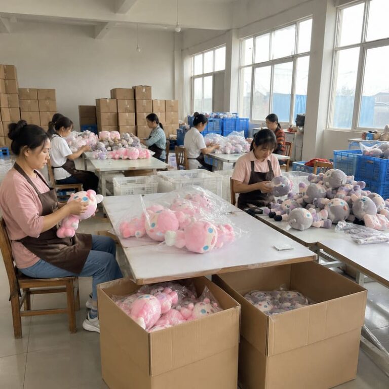 Inspection & Packaging process for Custom Blue Whale Plush Toy