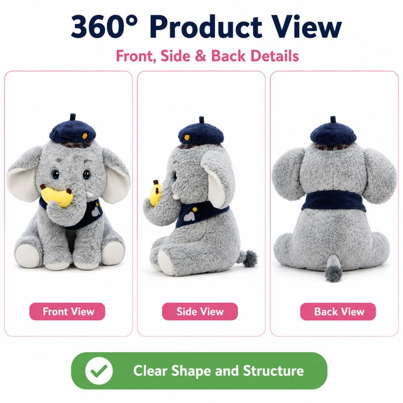 Police officer elephant plush toy for custom retail and oem plush collections front side back view