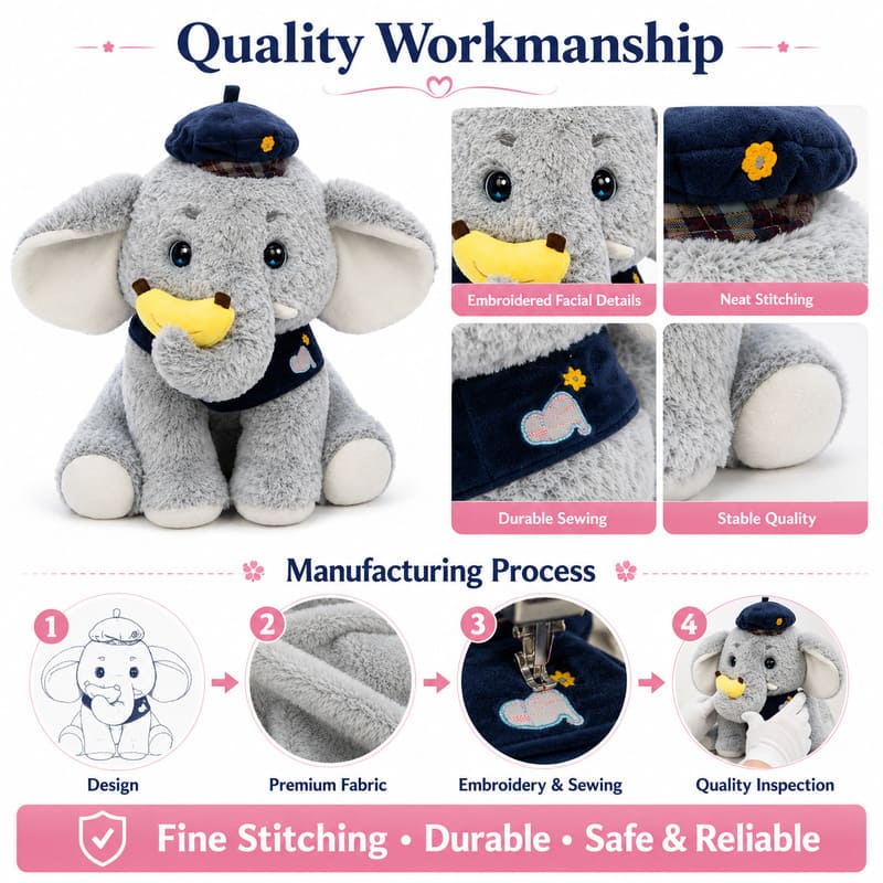 Police officer elephant plush toy for custom retail and oem plush collections design detail