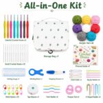 Portable crochet kit with hanging organizer front side back view