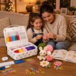 Portable crochet kit with hanging organizer stitching detail